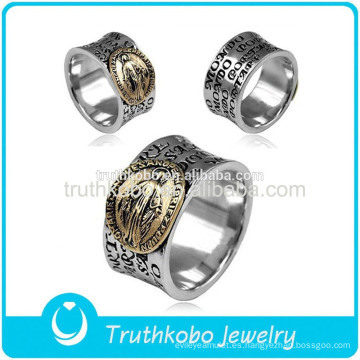2015 de calidad superior moda accesorios religiosos acero inoxidable sello anillo de dedo de oración con diseño de esmalte negro para los musulmanes
